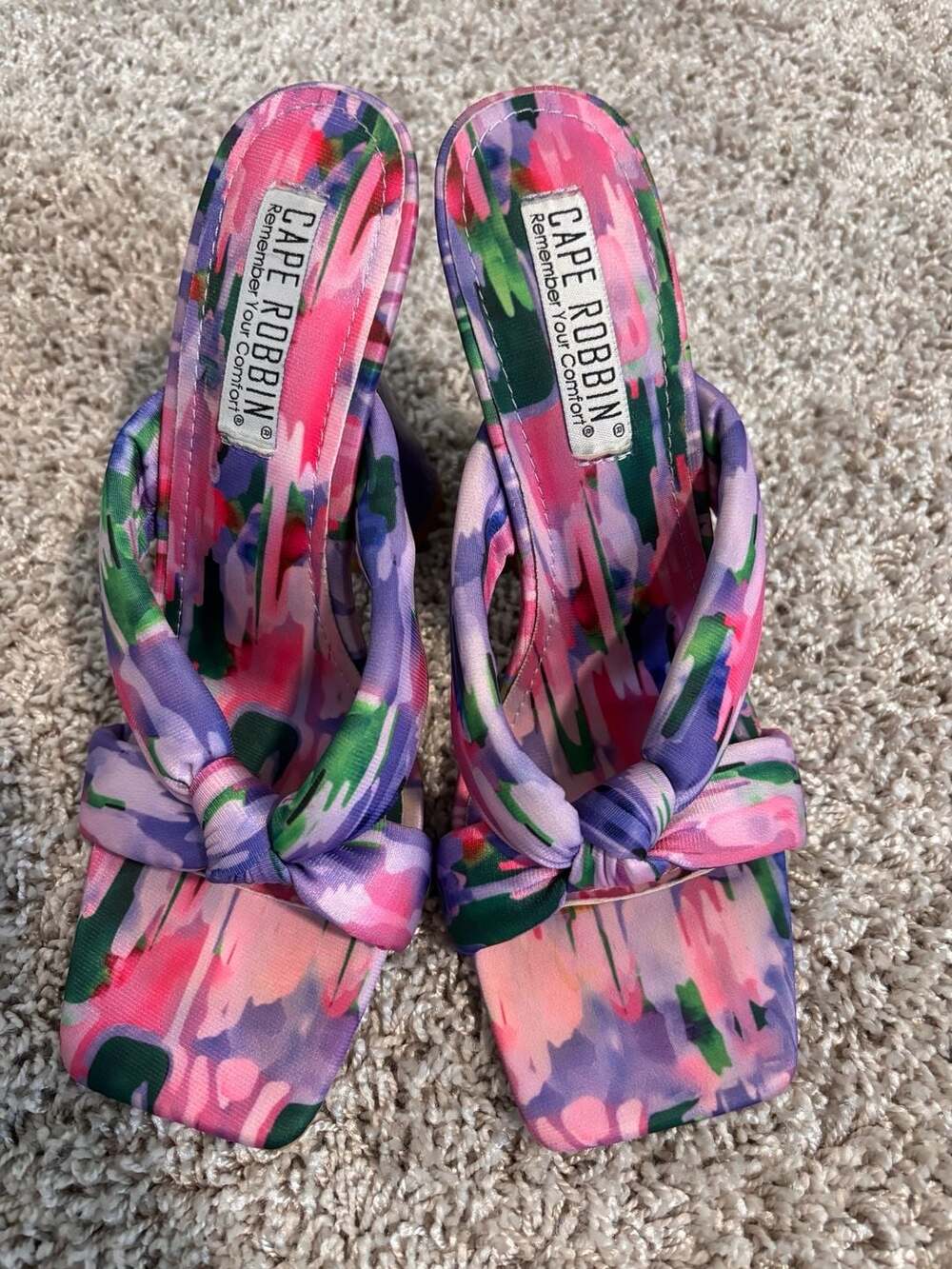Cape Robbin Multi-Color Floral Print Knot Detail Slide Heels